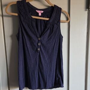 Lilly Pulitzer Navy Blue Smocked Essie Tank Top